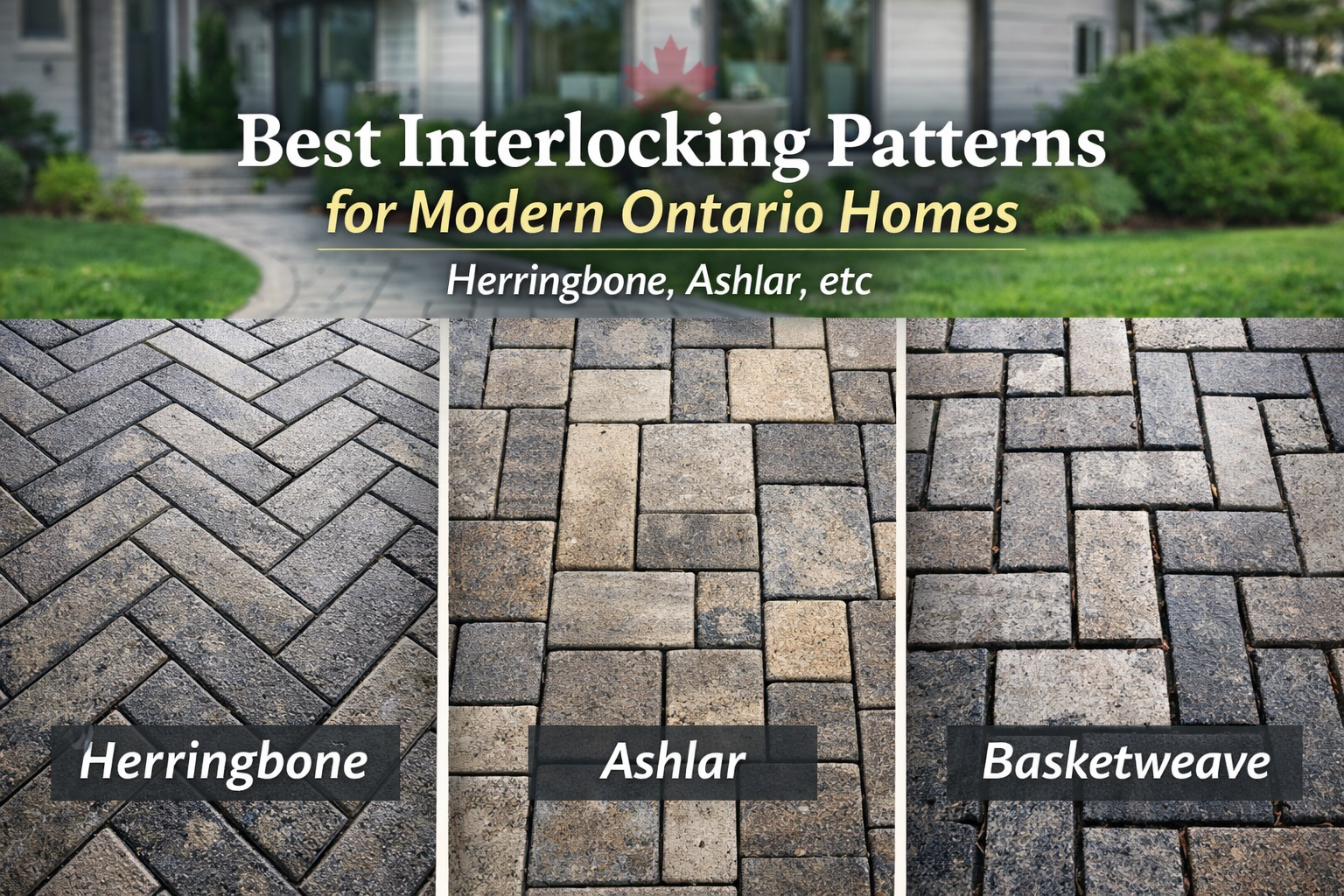 Best interlocking patterns for modern Ontario homes: herringbone, ashlar, and basketweave pavers.
